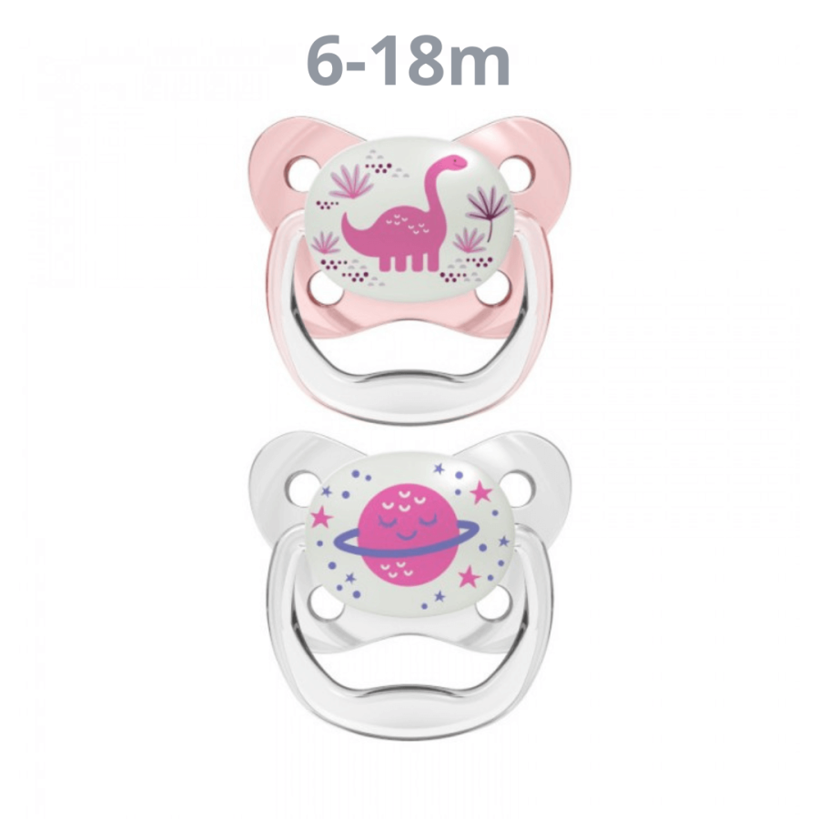 Smoczki ortodontyczne Prevent 2-pack, świecący w ciemności różowy / Dr Brown's