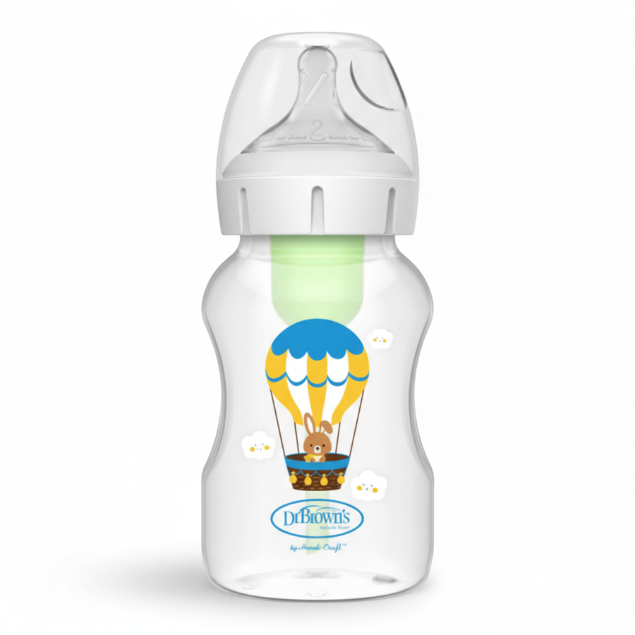 Butelka szeroka szyjka Options+ ze smoczkiem 3m+, 330 ml, królik z balonami /  Dr Brown's