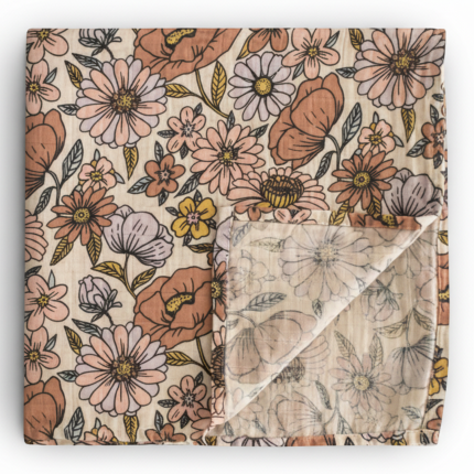 Otulacz z ogarnicznej bawełny - Retro Flowers / Mushie