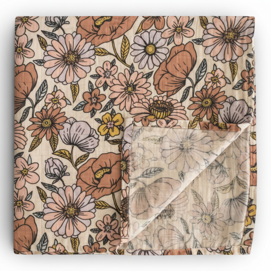 Otulacz z ogarnicznej bawełny - Retro Flowers / Mushie