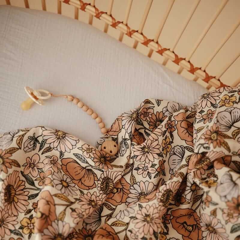 Otulacz z ogarnicznej bawełny - Retro Flowers / Mushie