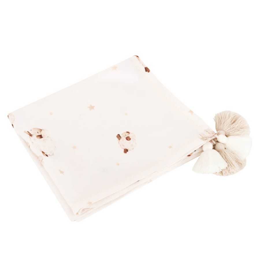 Otulacz lekki kocyk bambusowy owieczki z frędzlami 120x100 cm / Samiboo