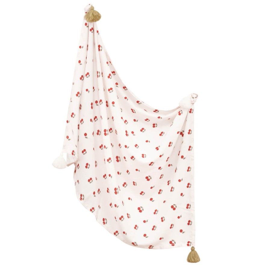 Otulacz lekki kocyk bambusowy cherries z frędzlami 120x100 cm / Samiboo