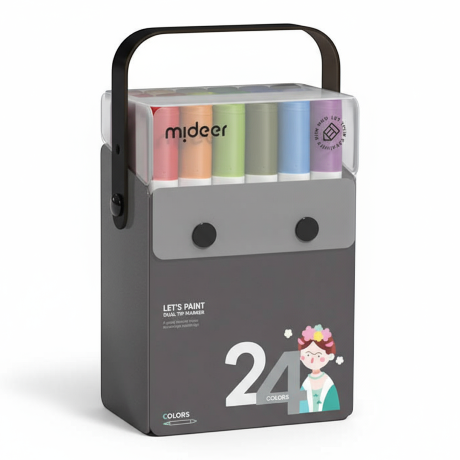 Półprzezroczyste markery z podwójną końcówką - 24 kolory / Mideer