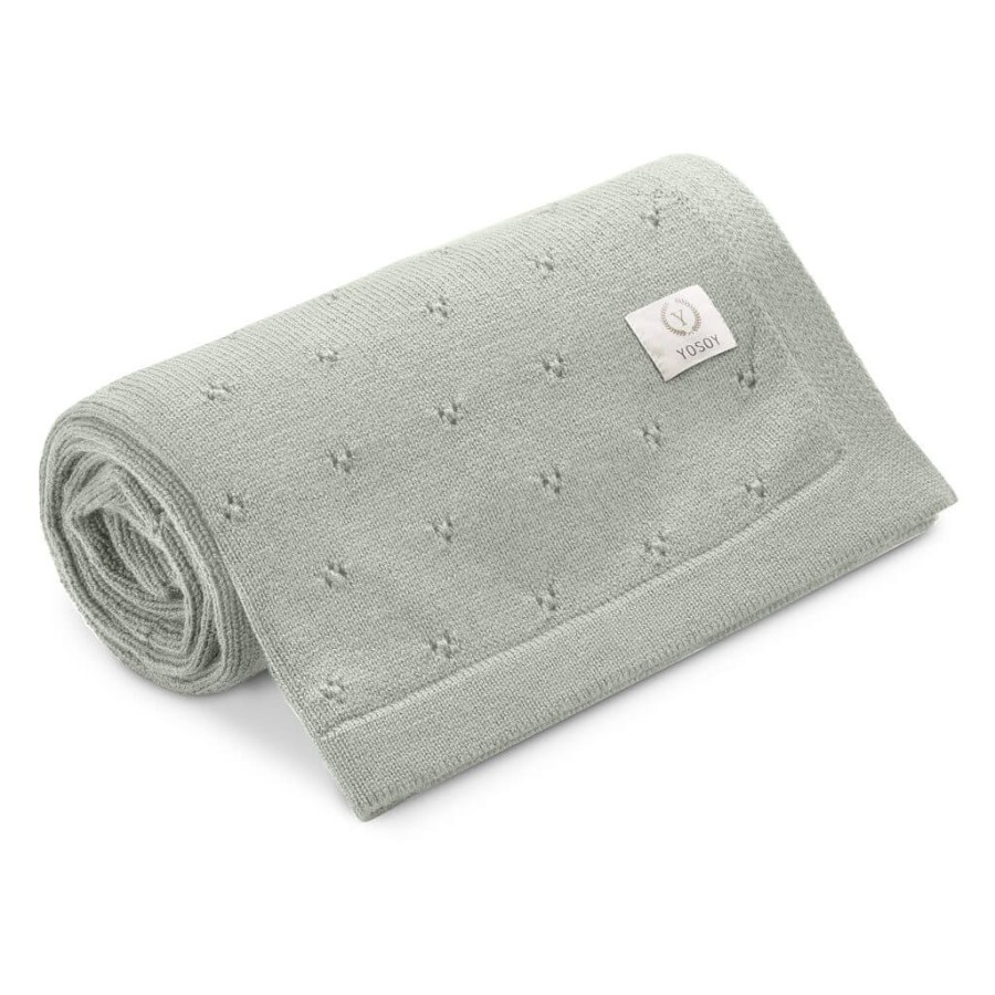 Koc dziany 100% merino wool JERSEY - szałwia / YOSOY