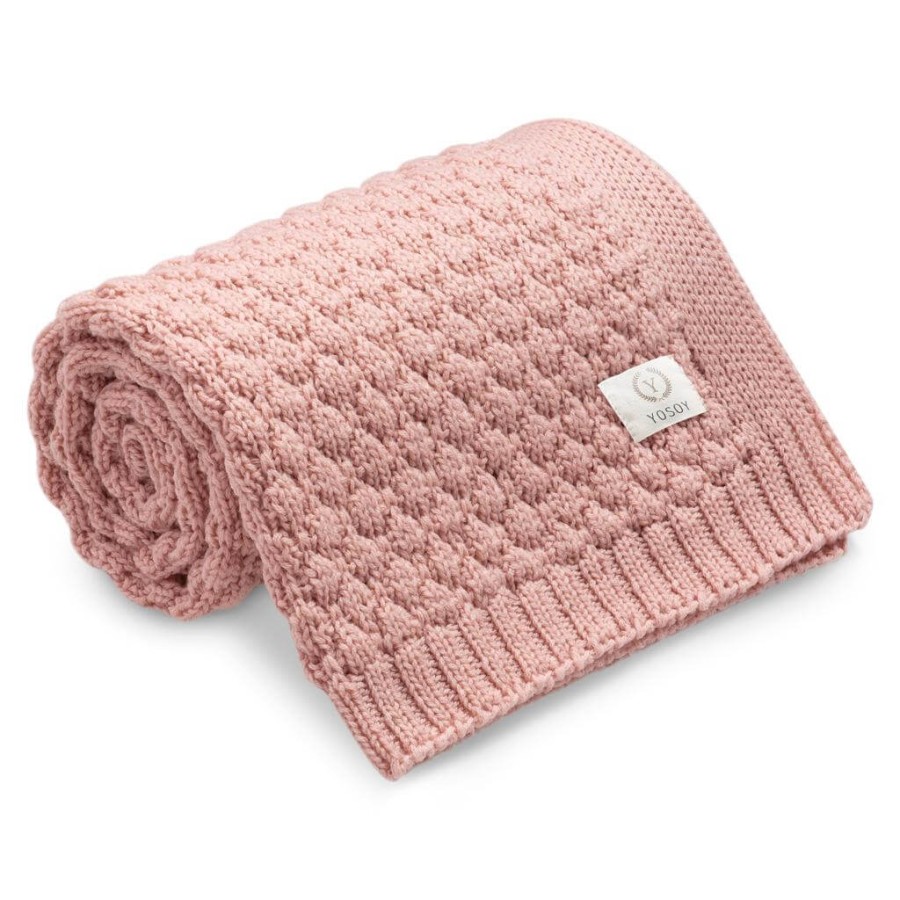 Koc dziany 100% merino wool BUBBLES jasny brudny róż / YOSOY