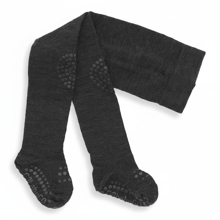 Antypoślizgowe rajstopy do raczkowania i nauki chodzenia WOOL Dark Grey Melange / GoBabyGo