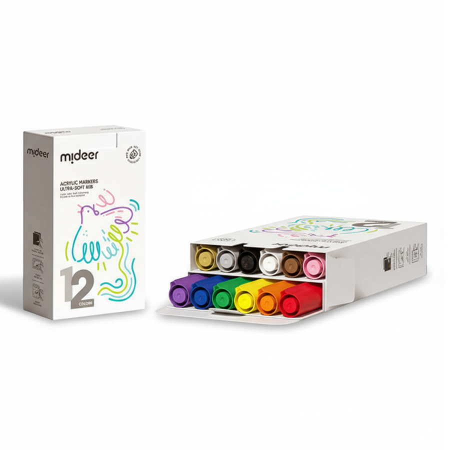 Markery akrylowe - bardzo miękka stalówka (12 kolorów) / Mideer