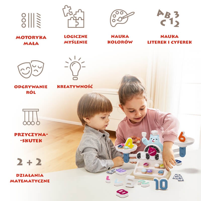 Waga szalkowa Montessori - Głodny Miś, zabawka edukacyjna, 3+ / TOPBRIGHT