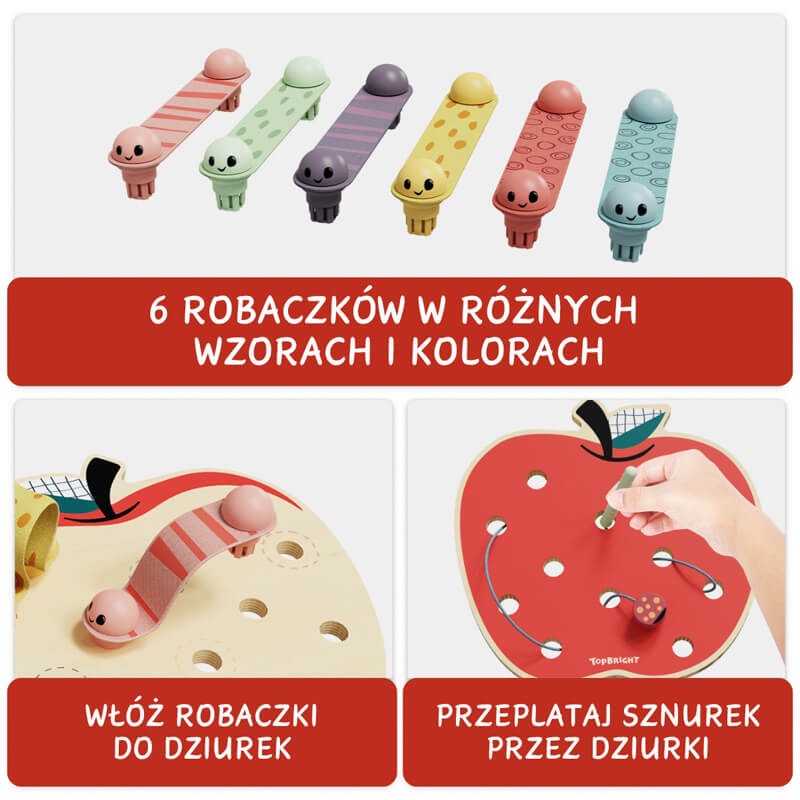 Zabawka edukacyjna dla dzieci Robaczki w jabłuszku, 18m+ / TOPBRIGHT