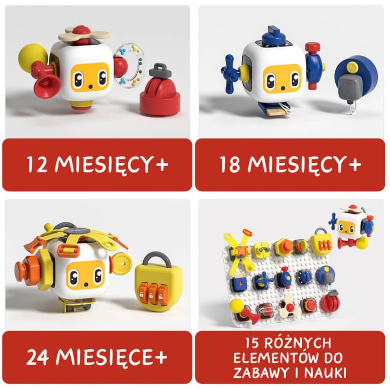 Tablica manipulacyjna z kostką i doczepianymi elementami, 12msc.+ / TOPBRIGHT