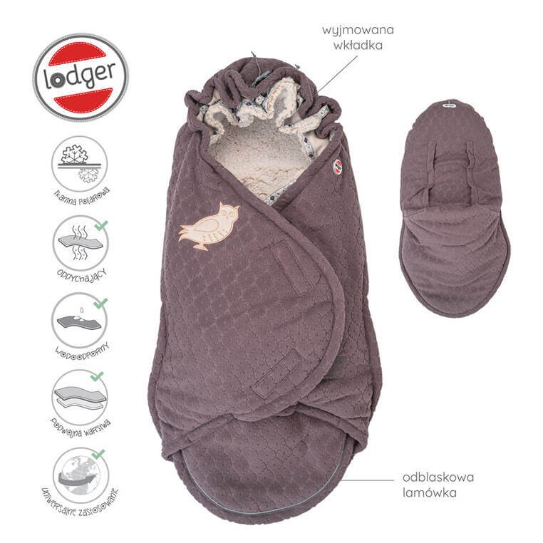Polarowy zimowy śpiworek do wózka, wrzosowy Fleece Mauve / Lodger