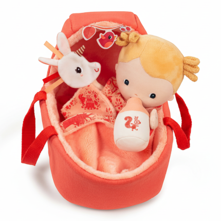 Lalka dzidziuś w gondoli z komforterem i butelką mleka Lena 12 m+ / Lilliputiens