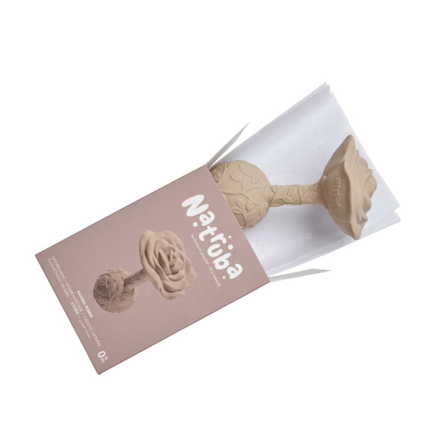 Kauczukowy gryzak z grzechotką - Róża / Natruba