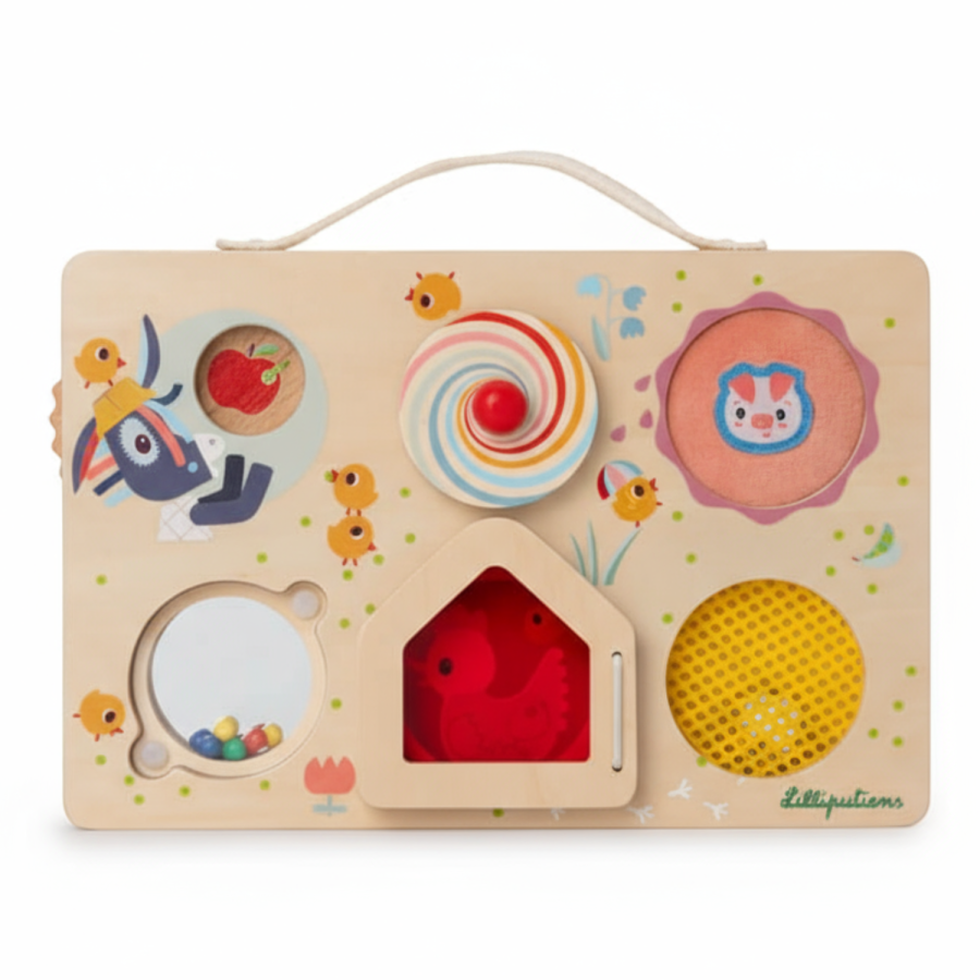 Drewniana tablica manipulacyjna walizka Farma 12 m+ / Lilliputiens