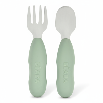 Zestaw pierwszych sztućców ze stali nierdzewnej Sage green / Beaba