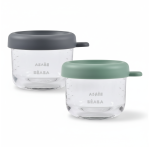 Zestaw pojemników słoiczków szklanych z zamknięciem 2 x 150 ml Mineral, Sage green / Beaba