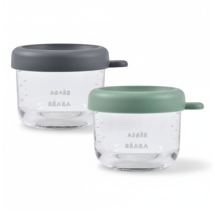 Zestaw pojemników słoiczków szklanych z zamknięciem 2 x 150 ml Mineral, Sage green / Beaba