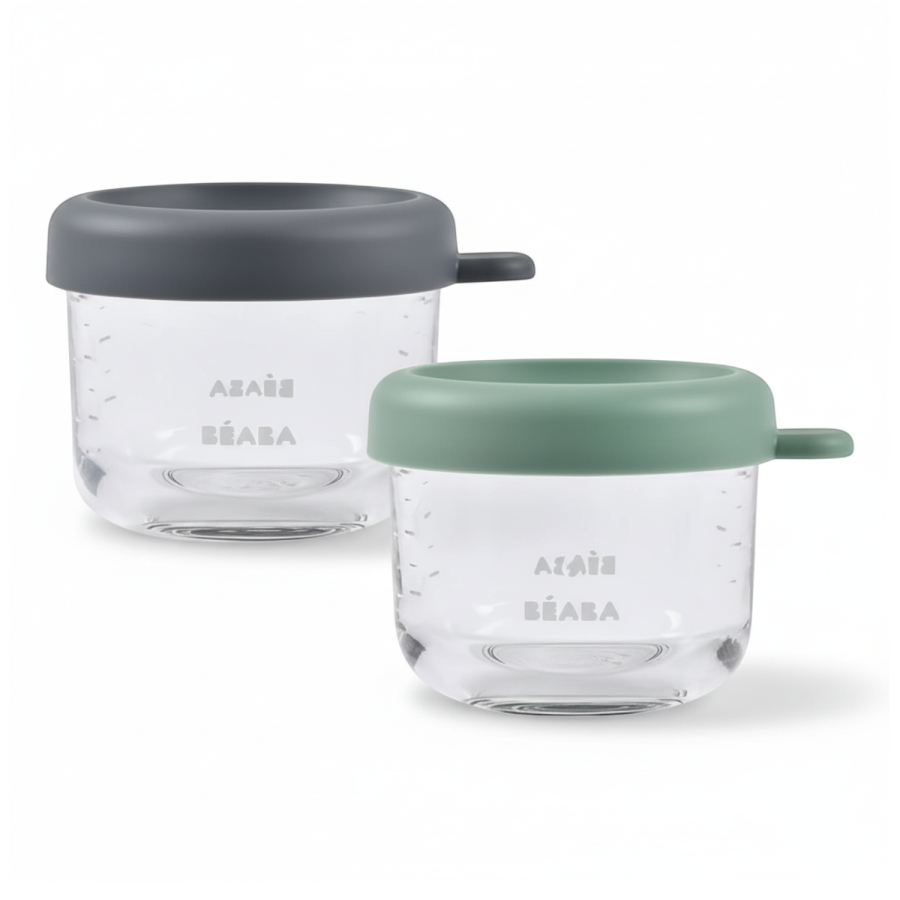 Zestaw pojemników słoiczków szklanych z zamknięciem 2 x 150 ml Mineral, Sage green / Beaba