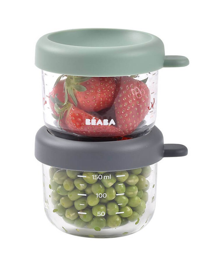 Zestaw pojemników słoiczków szklanych z zamknięciem 2 x 150 ml Mineral, Sage green / Beaba