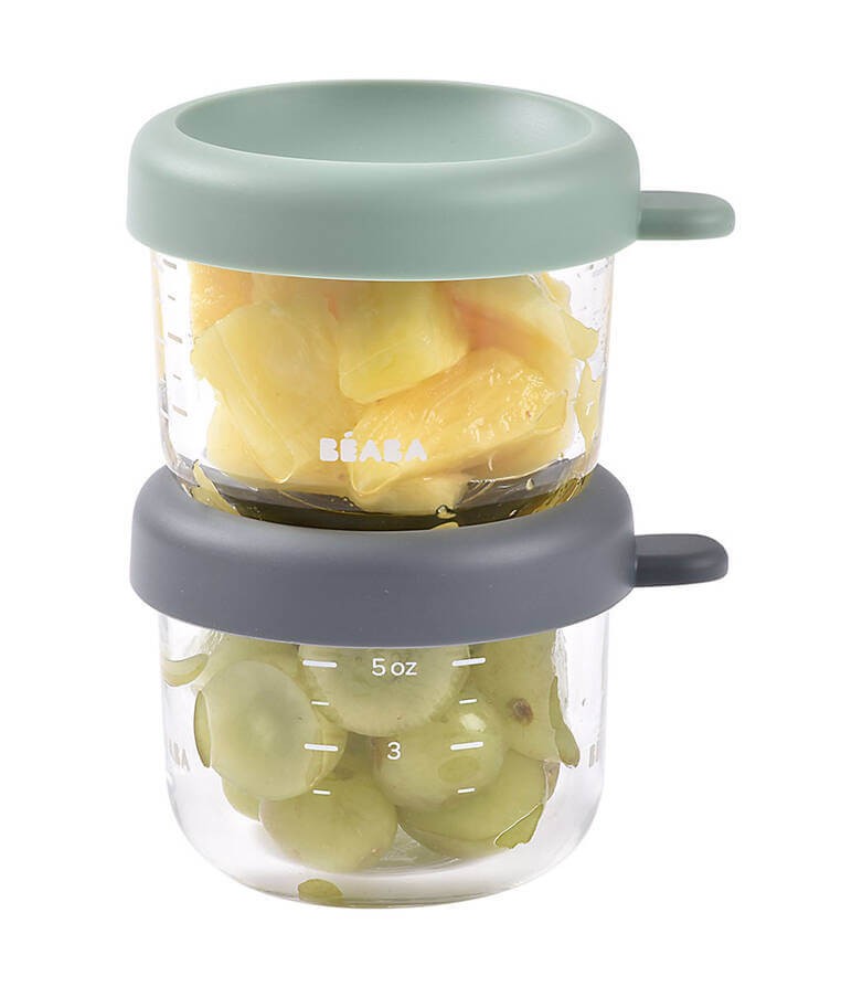 Zestaw pojemników słoiczków szklanych z zamknięciem 2 x 150 ml Mineral, Sage green / Beaba