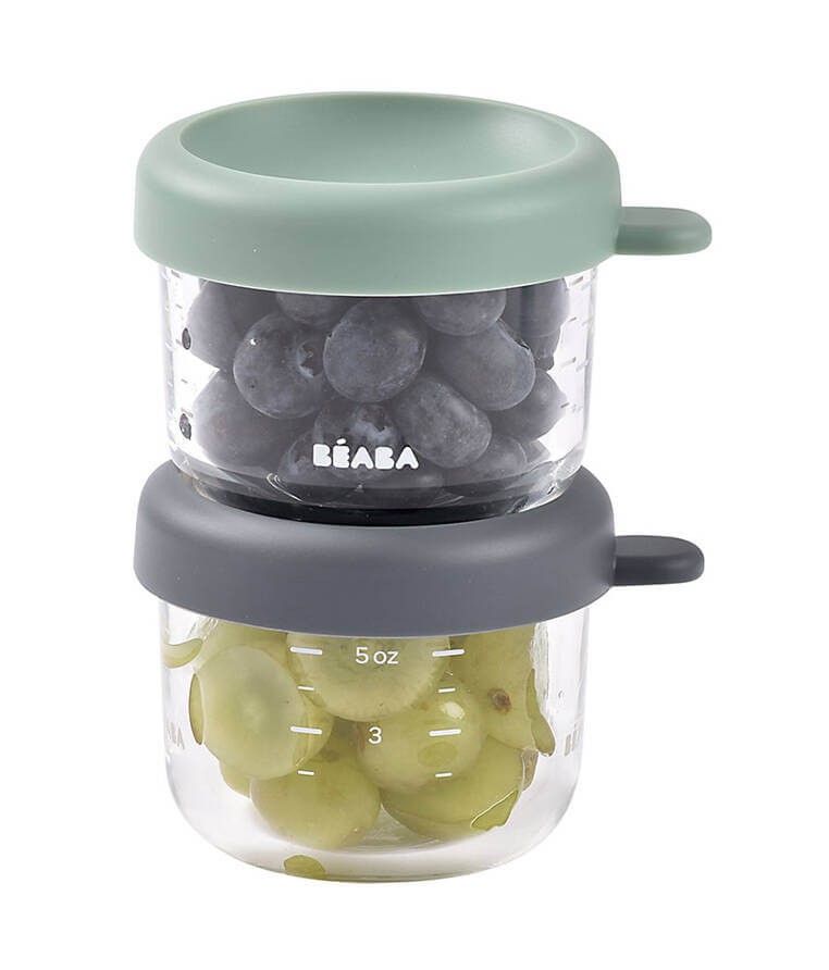 Zestaw pojemników słoiczków szklanych z zamknięciem 2 x 150 ml Mineral, Sage green / Beaba