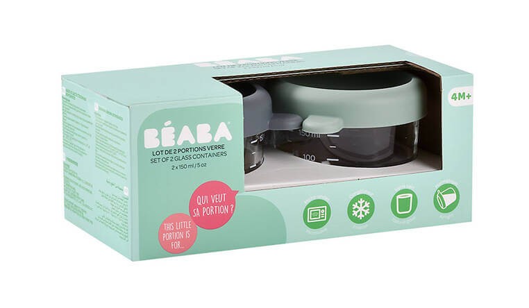 Zestaw pojemników słoiczków szklanych z zamknięciem 2 x 150 ml Mineral, Sage green / Beaba