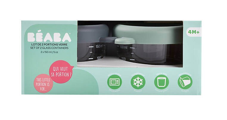 Zestaw pojemników słoiczków szklanych z zamknięciem 2 x 150 ml Mineral, Sage green / Beaba