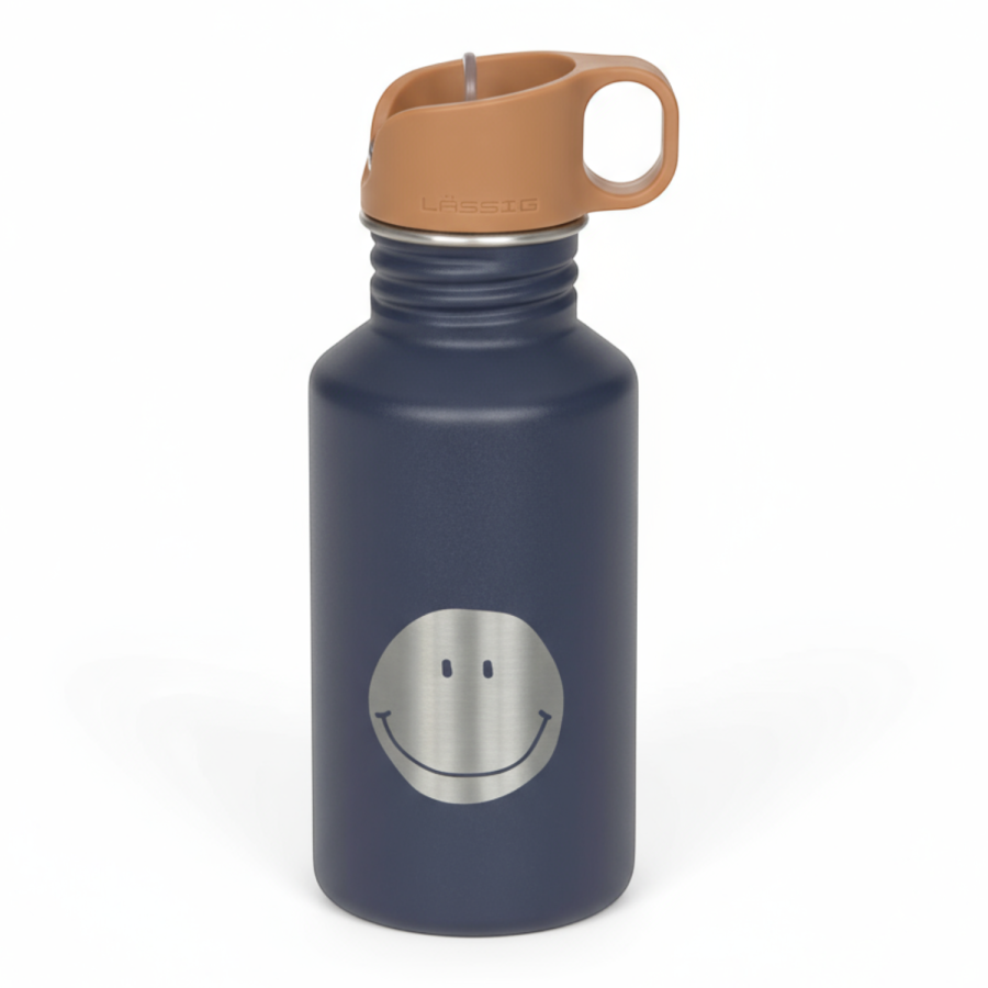 Bidon ze stali nierdzewnej z ustnikiem i uchwytem Little Gang, 500 ml - Smile navy / Lassig