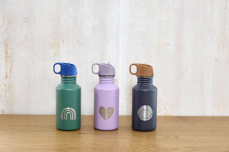 Bidon ze stali nierdzewnej z ustnikiem i uchwytem Little Gang, 500 ml - Smile navy / Lassig