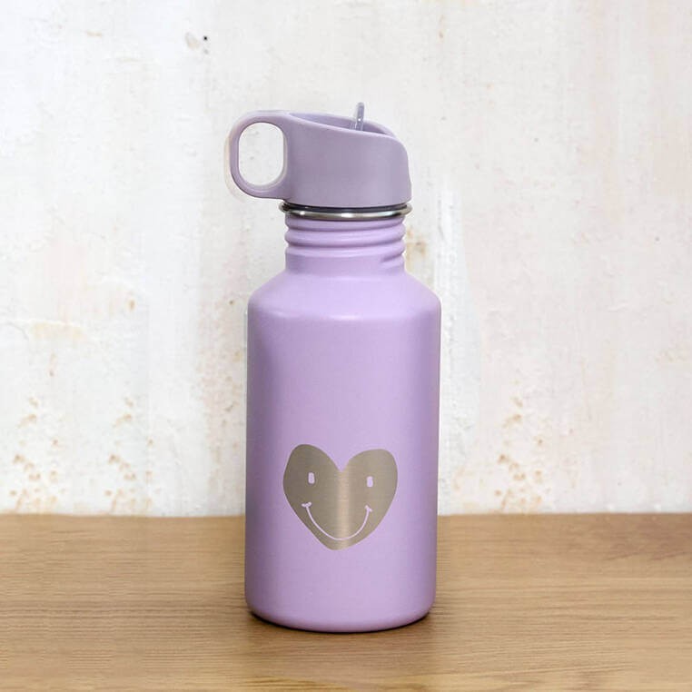 Bidon ze stali nierdzewnej z ustnikiem i uchwytem Little Gang, 500 ml - Heart lilac / Lassig