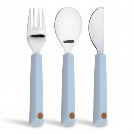 Zestaw sztućców ze stali nierdzewnej Happy Rascals - Smile sky blue / Lassig