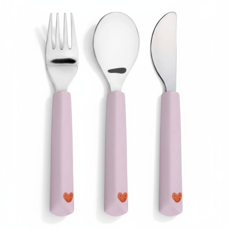 Zestaw sztućców ze stali nierdzewnej Happy Rascals - Heart lavender / Lassig