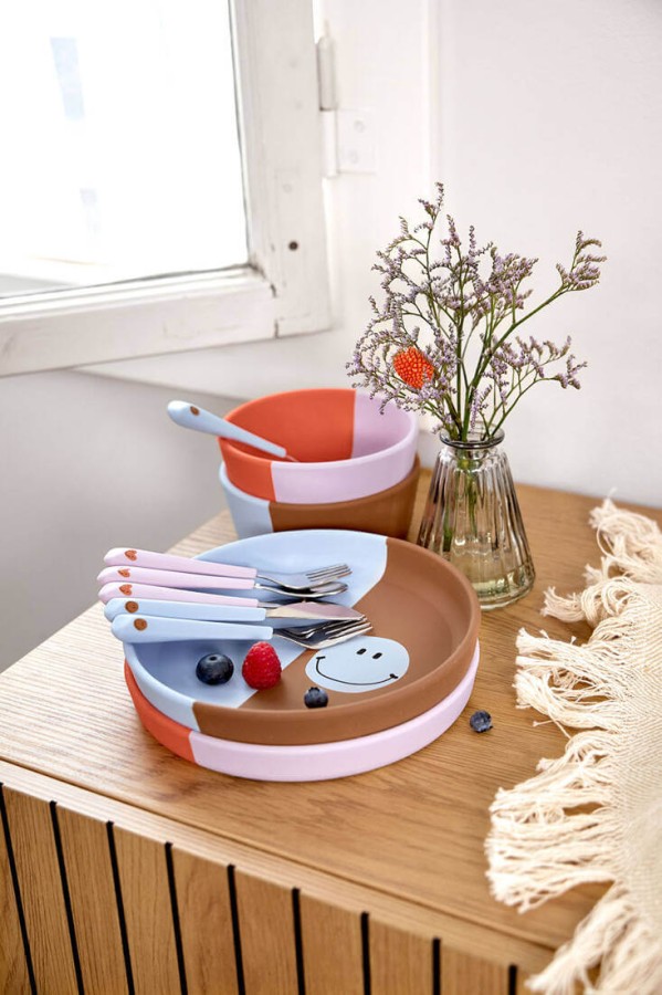 Zestaw sztućców ze stali nierdzewnej Happy Rascals - Heart lavender / Lassig