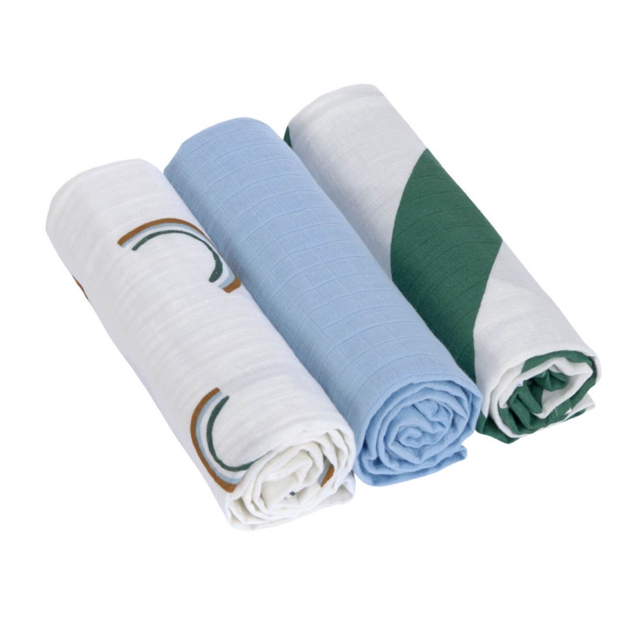 Muślinowy otulacz-kocyk z biobawełny 85x85cm - Happy Rascals sky blue, 3 szt. / Lassig