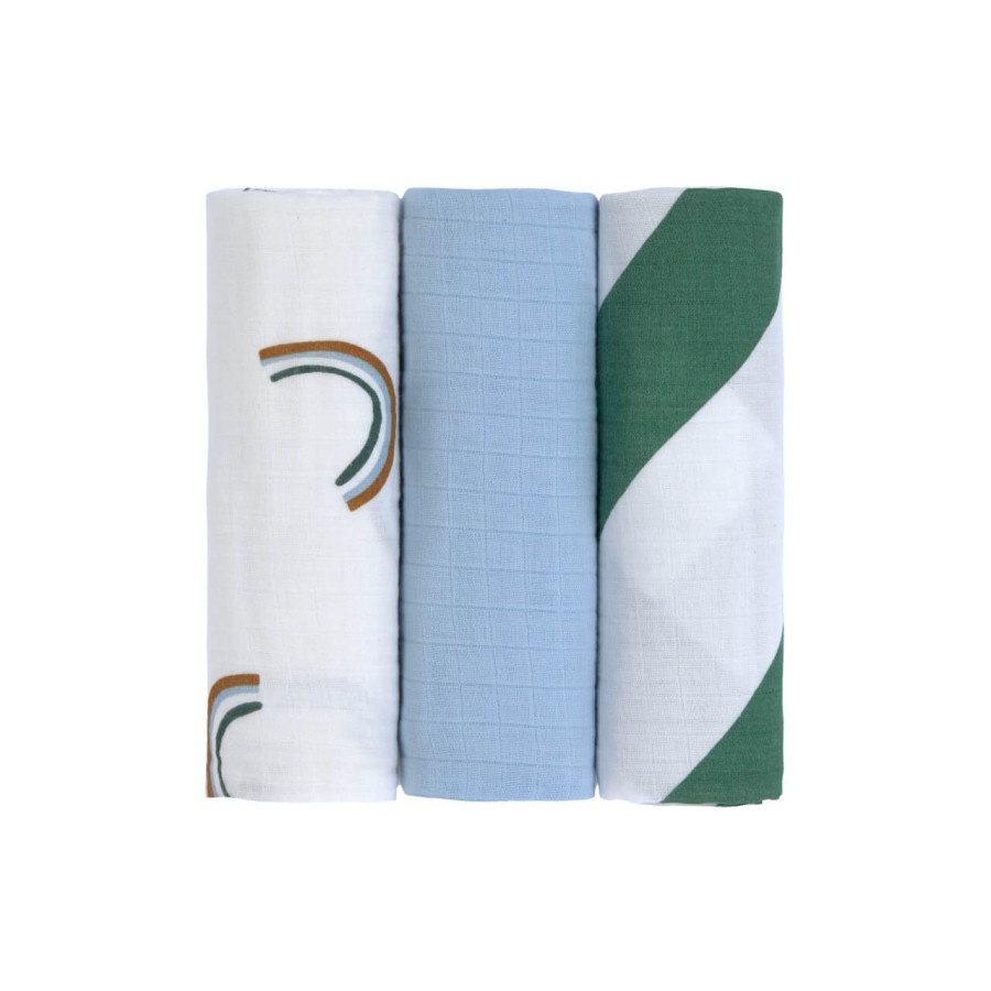 Muślinowy otulacz-kocyk z biobawełny 85x85cm - Happy Rascals sky blue, 3 szt. / Lassig