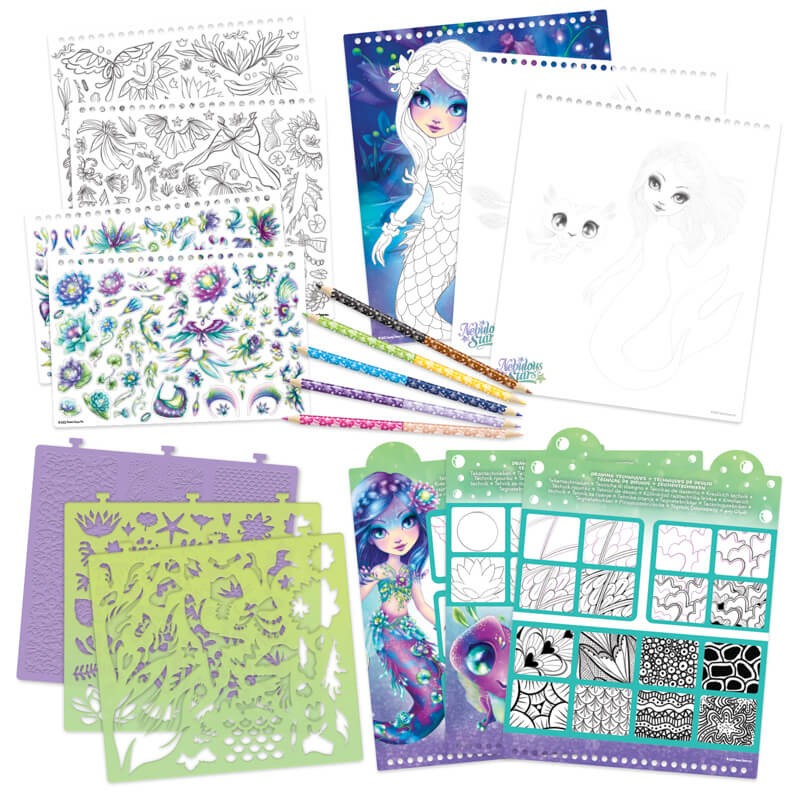 Szkicownik z kredkami, szablonami i naklejkami M Nenuphia Nebulous / Nebulous Stars