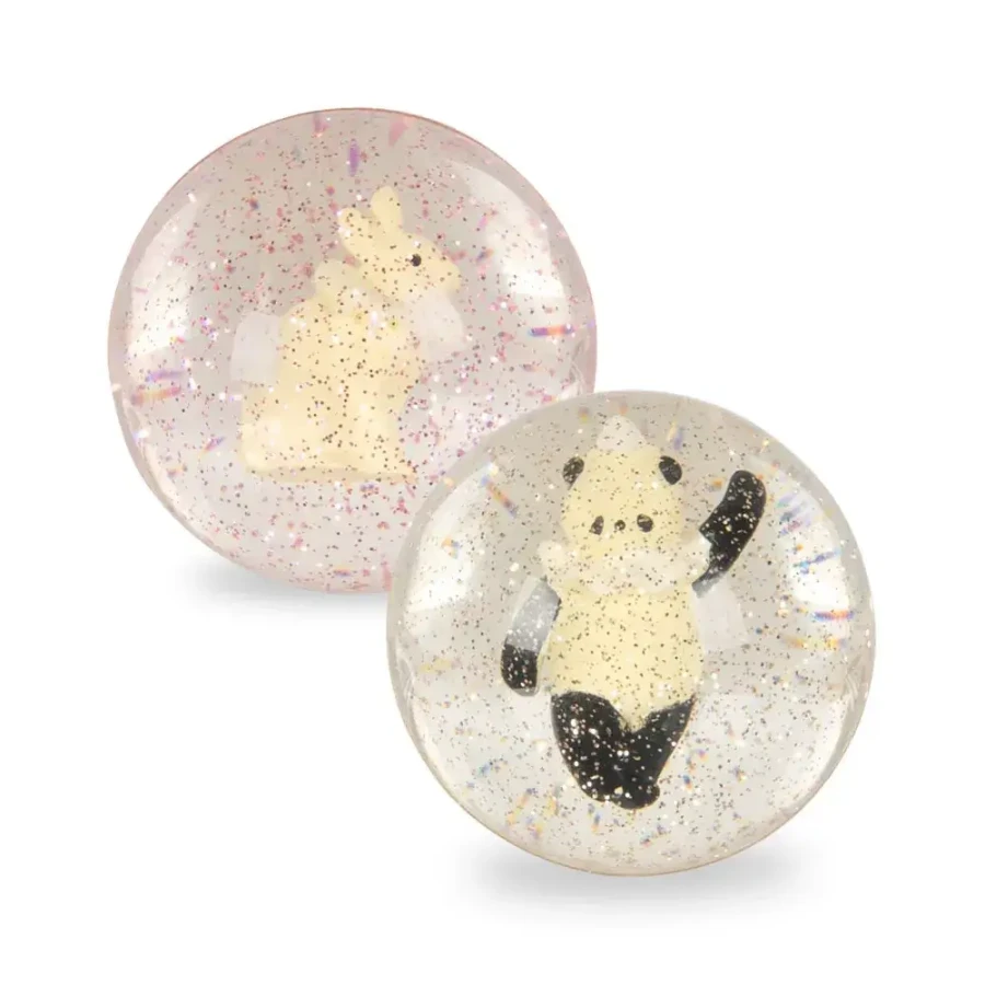 Piłeczki brokatowe z figurkami, 2 szt. - bunny & panda / Konges slojd