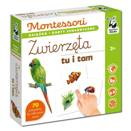 Montessori. Karty sensoryczne z książeczką. Zwierzęta tu i tam / Kapitan Nauka 