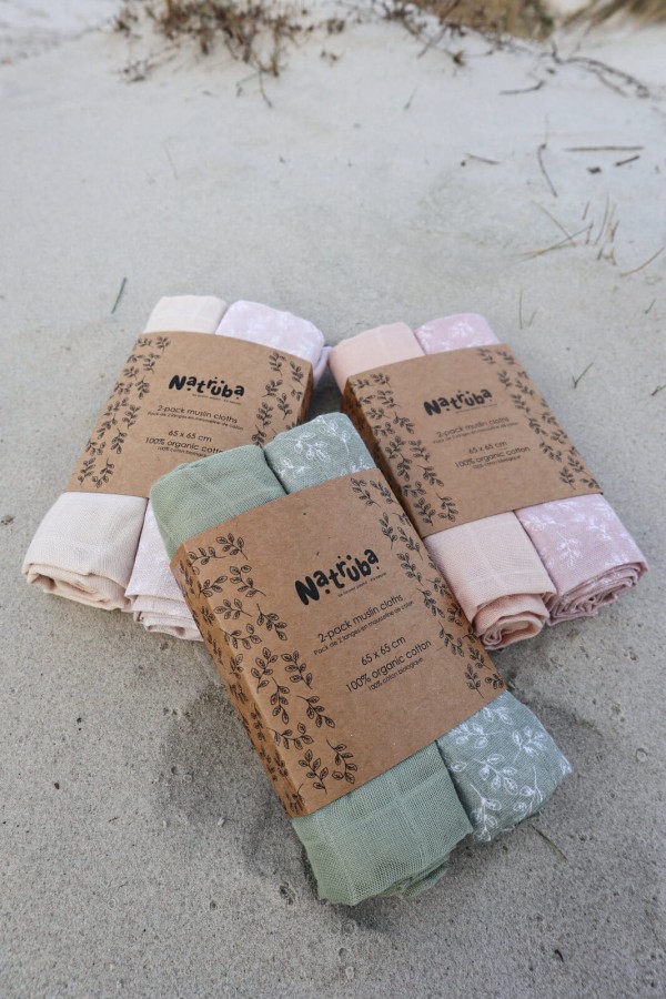 Zestaw pieluszek z organicznego muślinu, 2 szt. - pudrowy róż / Natruba