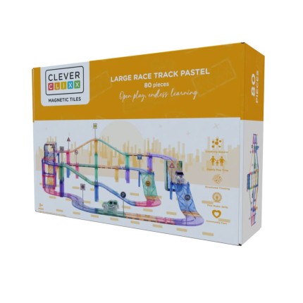 Klocki magnetyczne Large Race Track Pastel - 80 el. / Cleverclixx