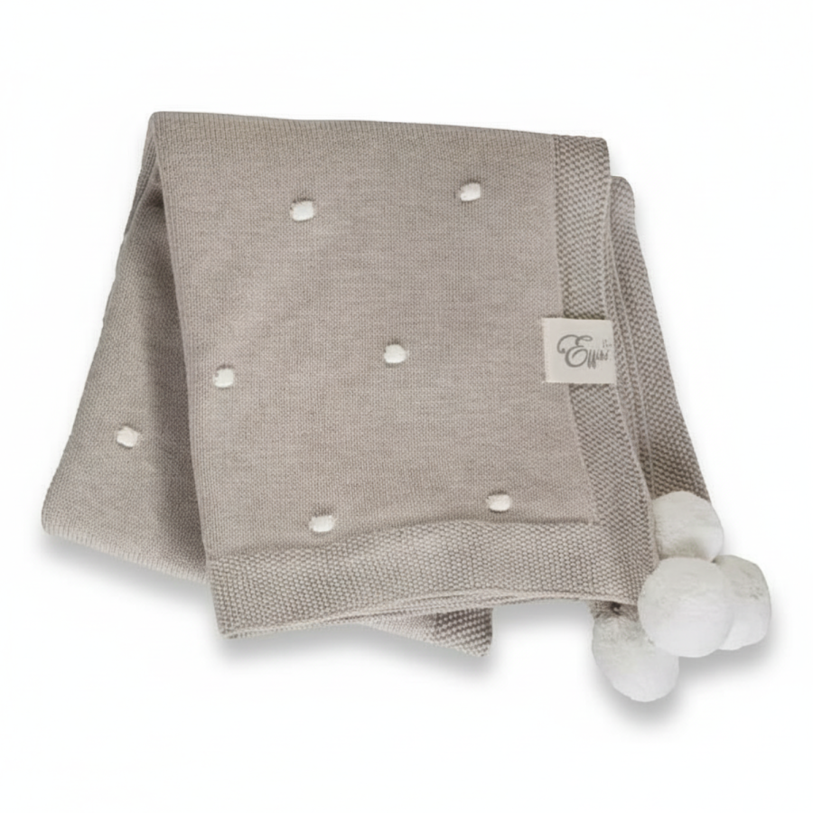 Kocyk popcorn - beżowy z kremowymi pomponami / Effiki