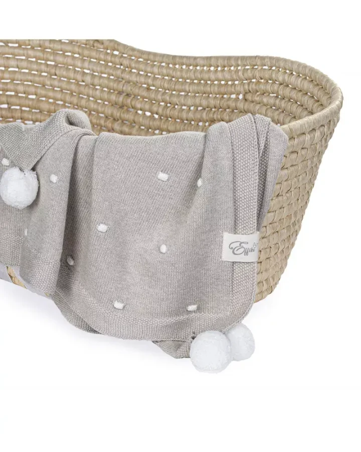 Kocyk popcorn - beżowy z kremowymi pomponami / Effiki