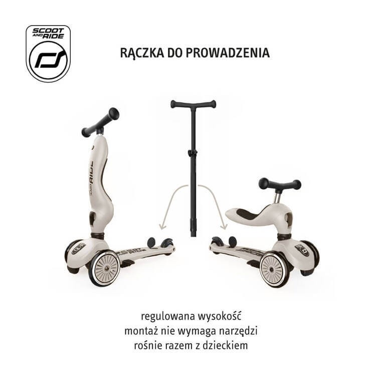 Highwaykick1 Push and Go 2w1 Jeździk i hulajnoga z rączką do prowadzenia 1-5 lat Ash / Scootandride