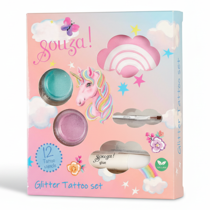 Tatuaże brokatowe z szablonami dla dzieci 12 el. Jednorożec / Souza!