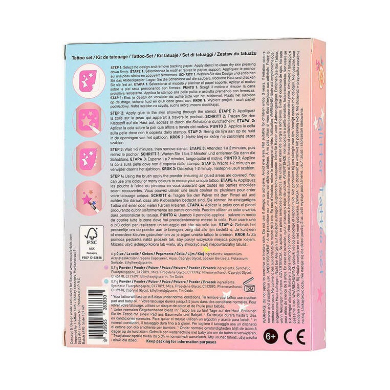 Tatuaże brokatowe z szablonami dla dzieci 12 el. Jednorożec / Souza!