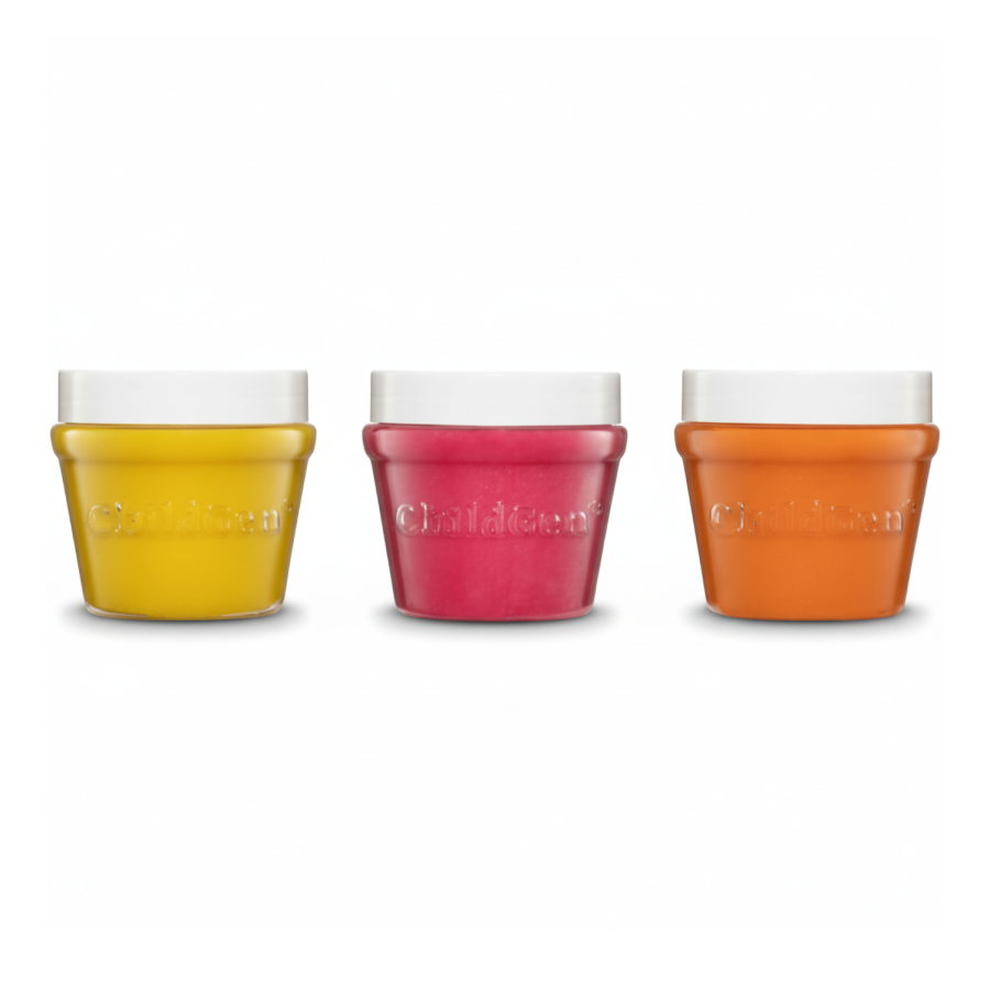 Naturalna ciastolina w słoiczkach - zestaw TRIO: Żółty, Różowy, Pomarańczowy / ChildGen