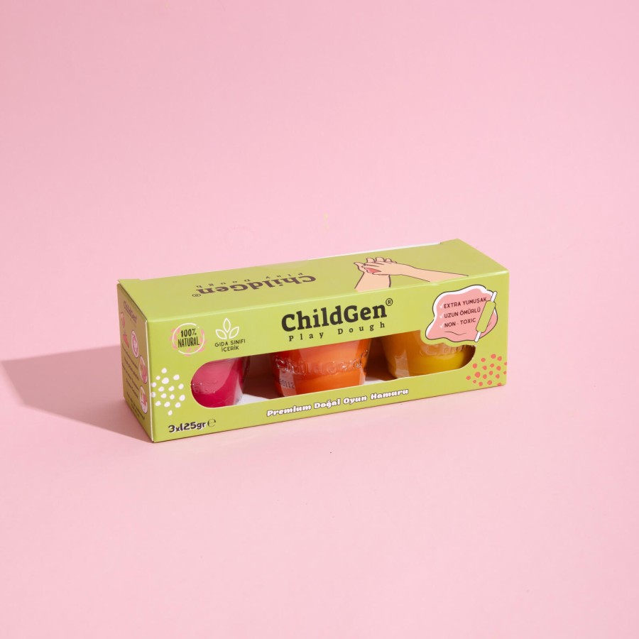 Naturalna ciastolina w słoiczkach - zestaw TRIO: Żółty, Różowy, Pomarańczowy / ChildGen