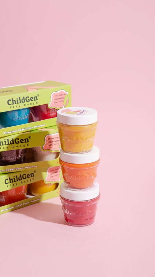 Naturalna ciastolina w słoiczkach - zestaw TRIO: Żółty, Różowy, Pomarańczowy / ChildGen