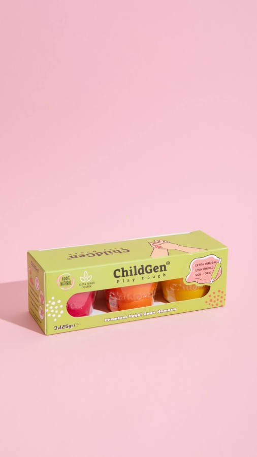 Naturalna ciastolina w słoiczkach - zestaw TRIO: Żółty, Różowy, Pomarańczowy / ChildGen